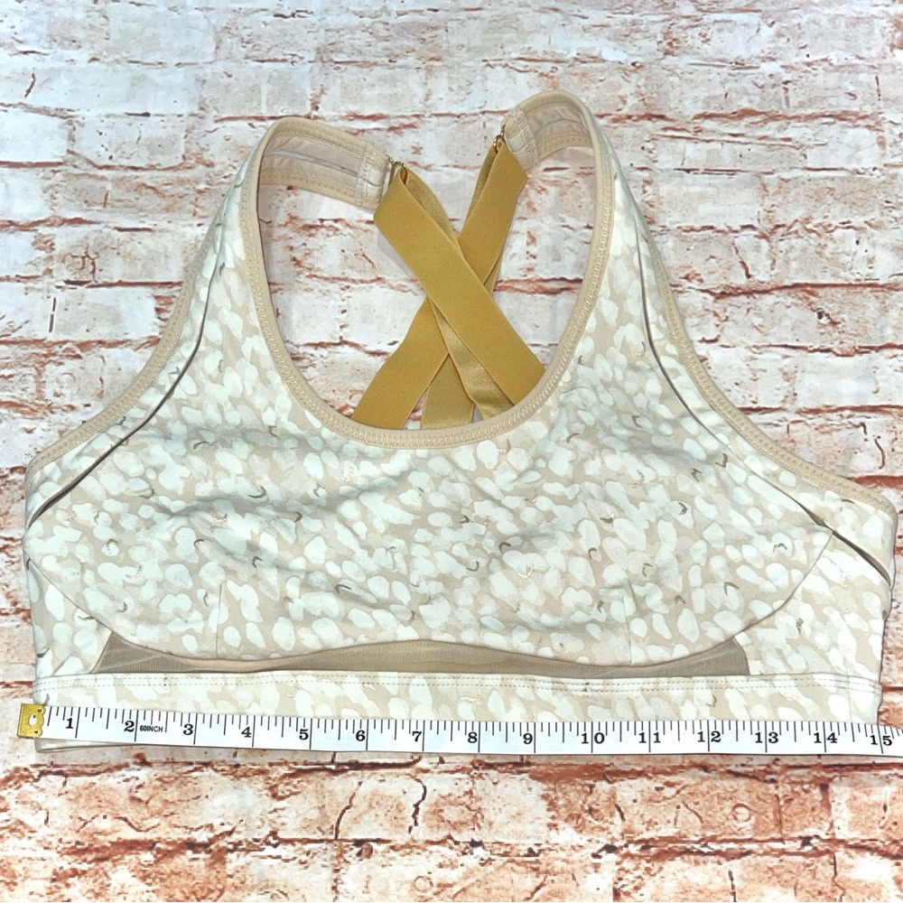 Fabletics Cream and Gold Patterned Sports Bra